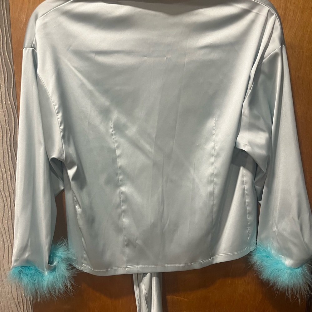 Tie-Front Satin Blouse in Light Blue - Picture 3 of 7